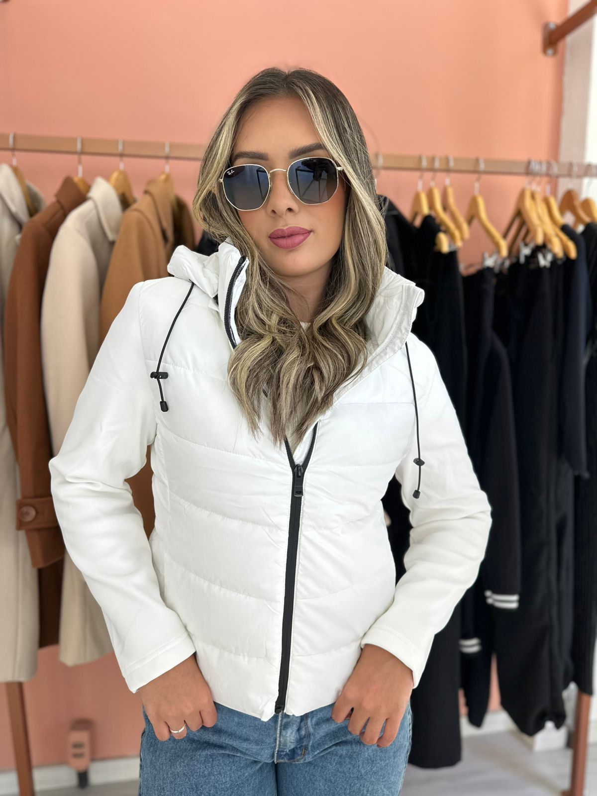 Jaqueta Puffer Neoprene Branca