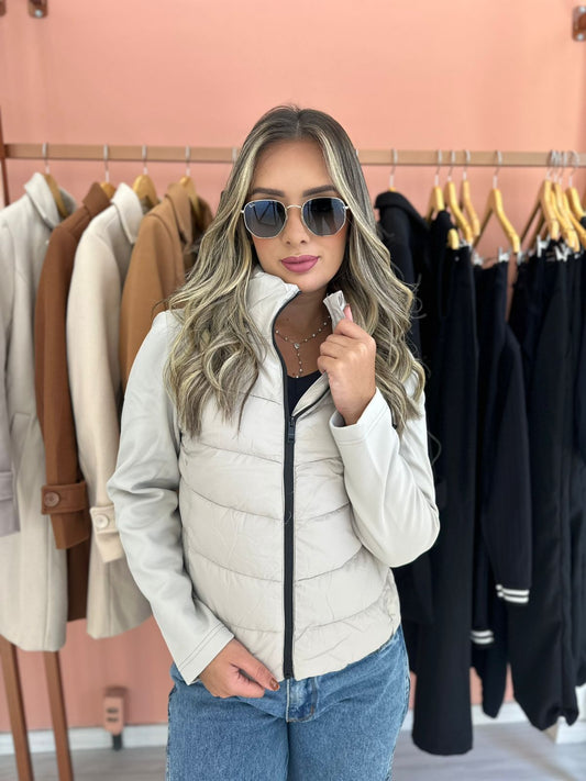 Jaqueta Puffer Neoprene Bege