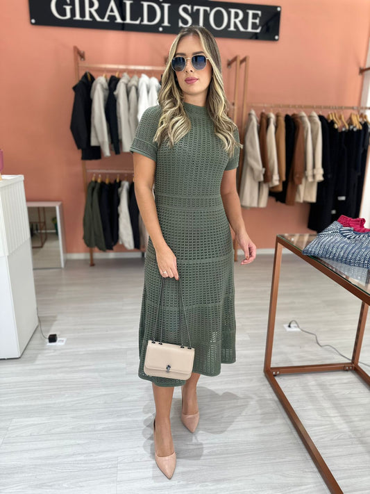 Vestido Midi Tricô Verde