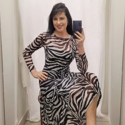 Conjunto Animal Print com Saia Longa + Blusa