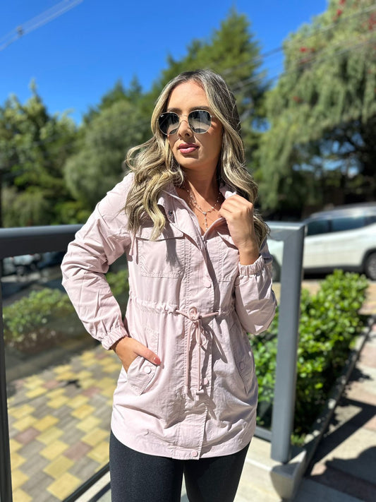 Parka feminina com capuz rosa
