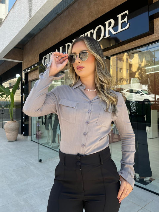 Camisa Feminina Manga Longa Cinza